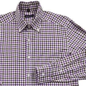 Bergdorf Goodman Purple Gingham Check Cotton Button Down Shirt Mens Medium Italy